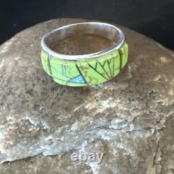 Womens Rare Green Gaspeite Sterling Silver Band Inlay Ring Size 9.5 19149
