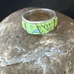 Womens Rare Green Gaspeite Sterling Silver Band Inlay Ring Size 9.5 19149 Womens Rare Green Gaspeite Sterling Silver Band Inlay Ring Size 9.5 19149