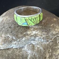 Womens Rare Green Gaspeite Sterling Silver Band Inlay Ring Size 9.5 19149
