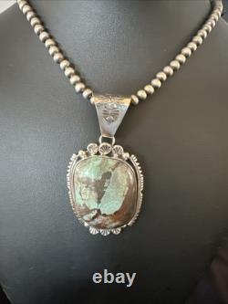 Yazzie Navajo Sterling Silver Blue Rustic Turquoise Necklace Pendant 18995