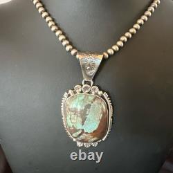 Yazzie Navajo Sterling Silver Blue Rustic Turquoise Necklace Pendant 18995