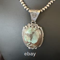 Yazzie Navajo Sterling Silver Blue Rustic Turquoise Necklace Pendant 18995