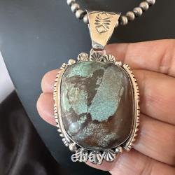 Yazzie Navajo Sterling Silver Blue Rustic Turquoise Necklace Pendant 18995