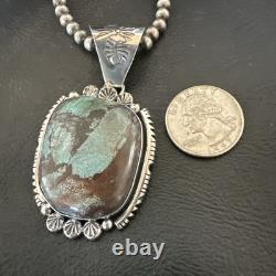 Yazzie Navajo Sterling Silver Blue Rustic Turquoise Necklace Pendant 18995