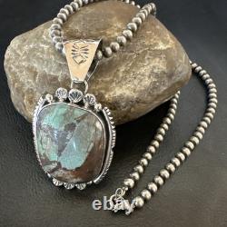 Yazzie Navajo Sterling Silver Blue Rustic Turquoise Necklace Pendant 18995