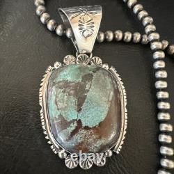 Yazzie Navajo Sterling Silver Blue Rustic Turquoise Necklace Pendant 18995