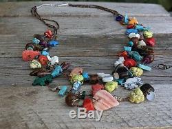 Zuni Animal Fetish Treasure Necklace 3 Strands Hand Made Native American Jewelry