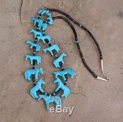 Zuni Fetish Necklace Horses Heishi Beads Hand Made Native American Jewelry