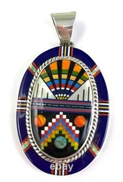 Zuni Hand Made Handcrafted Sterling Silver Intricate Micro Inlay Pendant
