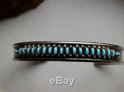 Zuni Hand Made Petit Point Cuff By Aurelia Hughte Pretty Turquoise Sterling Silv