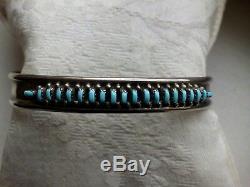 Zuni Hand Made Petit Point Cuff By Aurelia Hughte Pretty Turquoise Sterling Silv