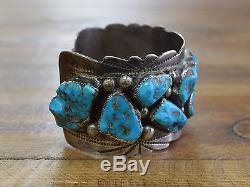 Zuni Sterling Silver Cuff With Turquoise Stones made by Eugene & Yvonne Mahooty
