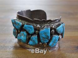 Zuni Sterling Silver Cuff With Turquoise Stones made by Eugene & Yvonne Mahooty